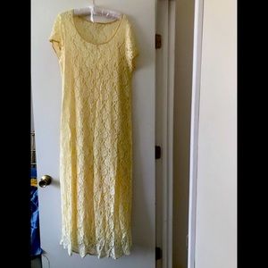 Pale yellow lace long dress with full slip